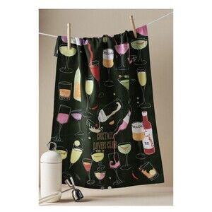 NWT Anthropologie Cocktail Lovers Club Drink Glasses Wine Shaker Tea Towel Color